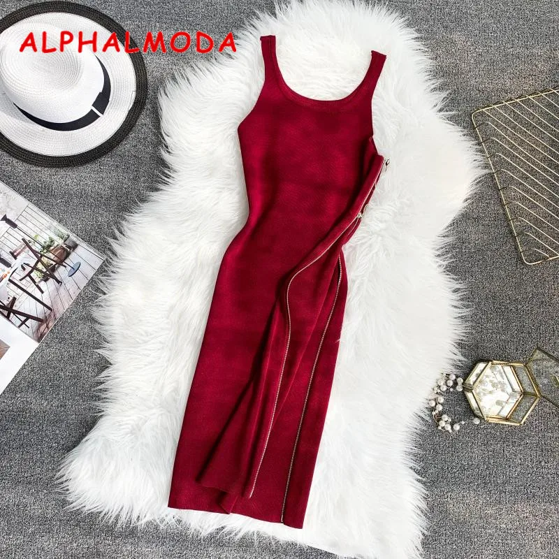 

Женский вязаный сарафан ALPHALMODA, без рукавов, с круглым вырезом, на молнии сбоку, на лето
