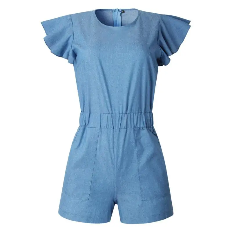 Femajor женские синие джинсы летний Боди без рукавов с рюшами Высокие комбинезоны