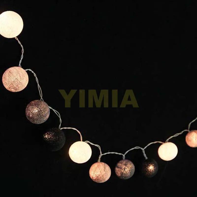 Светодиодная гирлянда с белыми/серыми/черными тайскими хлопковыми шариками