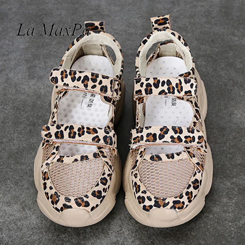 2019 leopard Handy Velcro Fashion high quality women sneakers summer breathable mesh tenis feminino ladies wedges espadrilles | Обувь