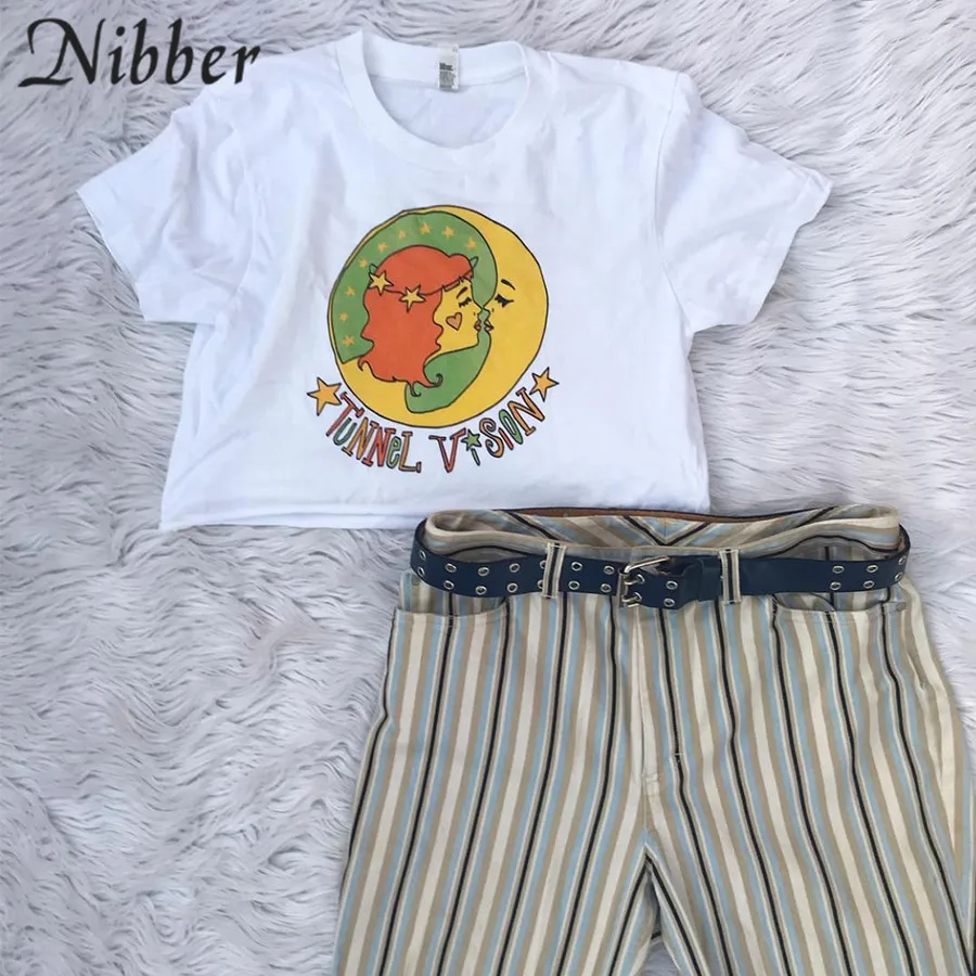 Nibber/белые базовые хлопковые укороченные топы с принтом; женская летняя футболка с коротким рукавом; модная Милая Уличная Повседневная Толстовка для девочек