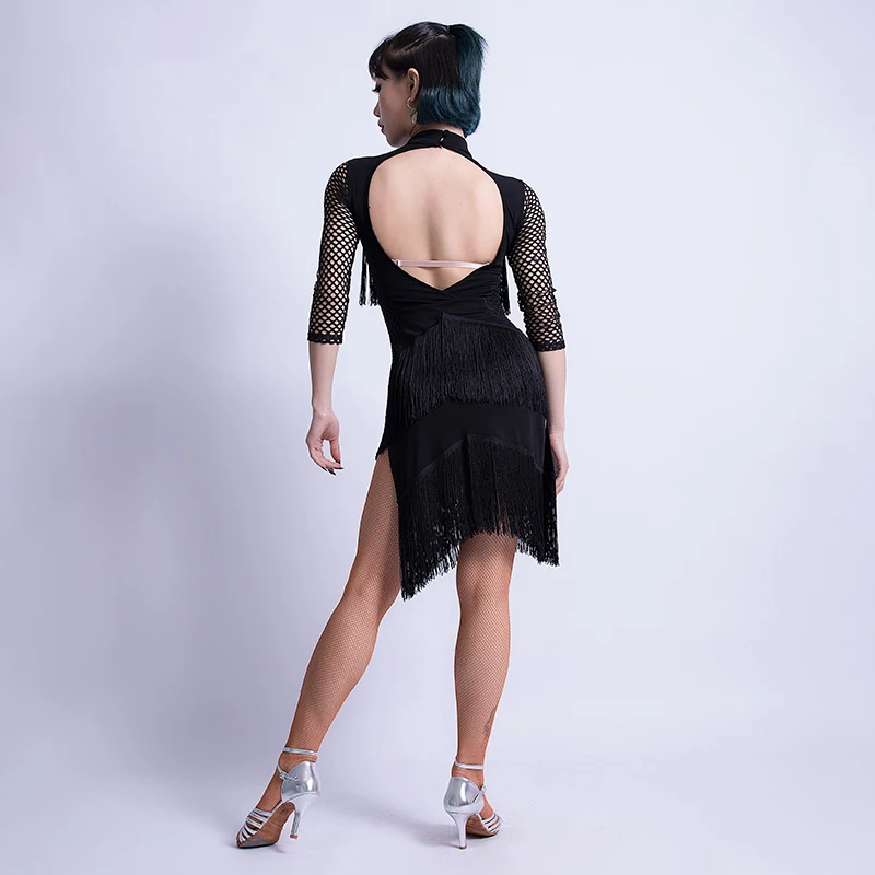 Latin Dance Dress Female Adult Stand Collar Black Tassel Costume Comfortable Practice Skirt Competition DQL285 | Тематическая