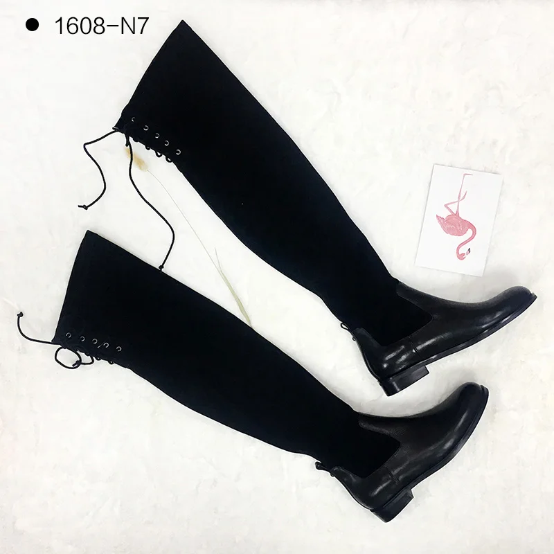 Calf leather1608-N7 Donna-in/распродажа; женские высокие сапоги; сапоги до бедра; Черные Сапоги выше колена; пикантная модная обувь на шнуровке с пряжкой - Цвет: Calf leather1608-N7