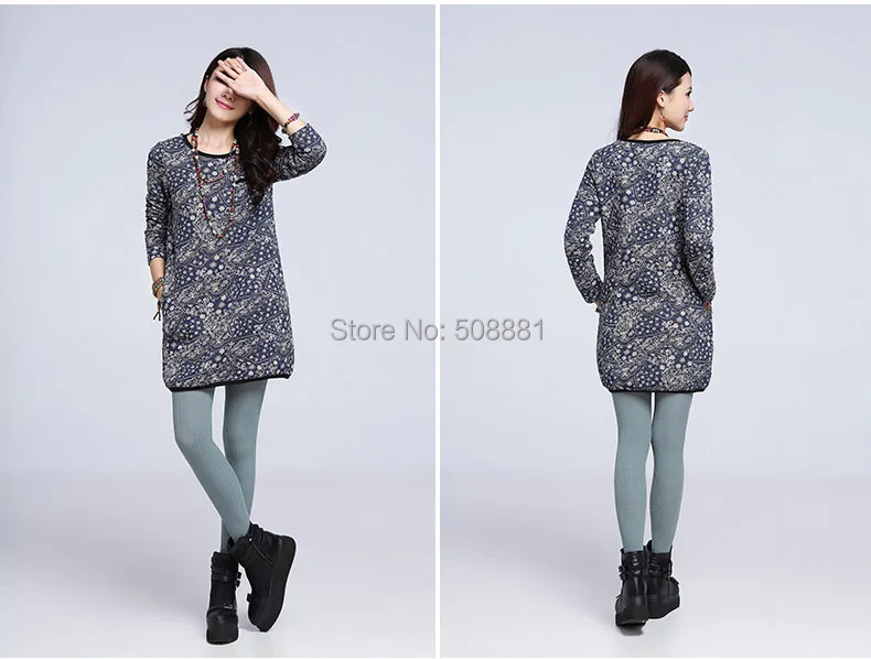 2016 Новый Зима Теплая Повседневная Платье для Женщин С Длинным Рукавом Большой