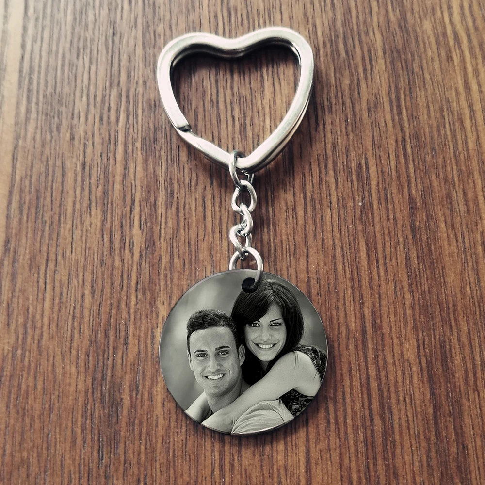 Персонализированный круглый брелок Гравировальный с фотографией из нержавеющей