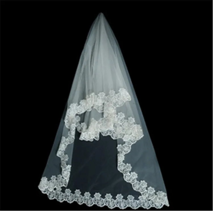 

0.5Meter White Ivory LongWedding Veils Lace Edge Bridal Veil with Comb FloweWedding Accessories Bride Muslim Wedding Veil