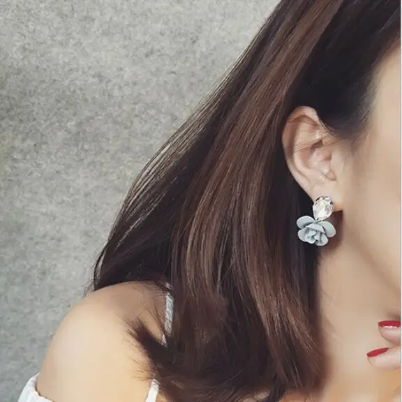 Women's Crystal stereoscopic 3D flowers stud earrings Temperamental lovely elegant all-match fashionable simple Earrings | Украшения и