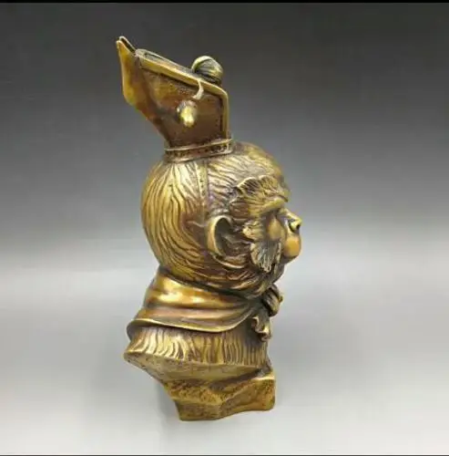 Китайская ручная Резная Бронзовая народная Sun Wu Kong Обезьяна Король голова бюст