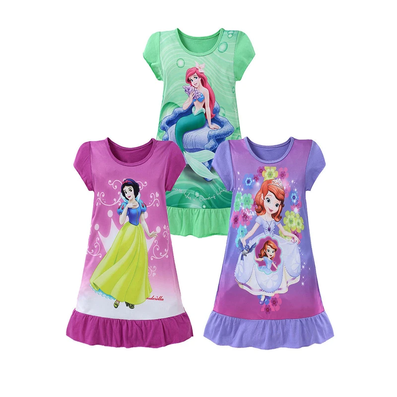 2017 Summer Cute Lovely Cartoon Toddler Baby Girls Mermaid Snow White Sofia Princess Short Sleeve O-Neck Dress Kids Party 3-10Y | Детская