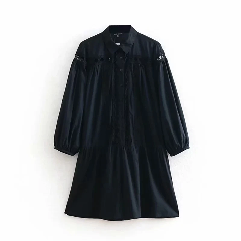 Черное Хлопковое платье женские винтажные платья из поплина в стиле пэчворк