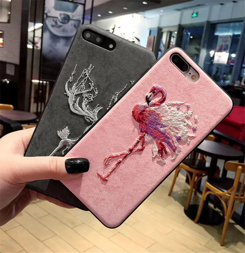 3D Вышивка кожаный чехол для телефона для iphone 6 6S 7 8 Plus Рождество Лось Олень Фламинго силиконовый чехол для iphone X XS чехол для MAX XR