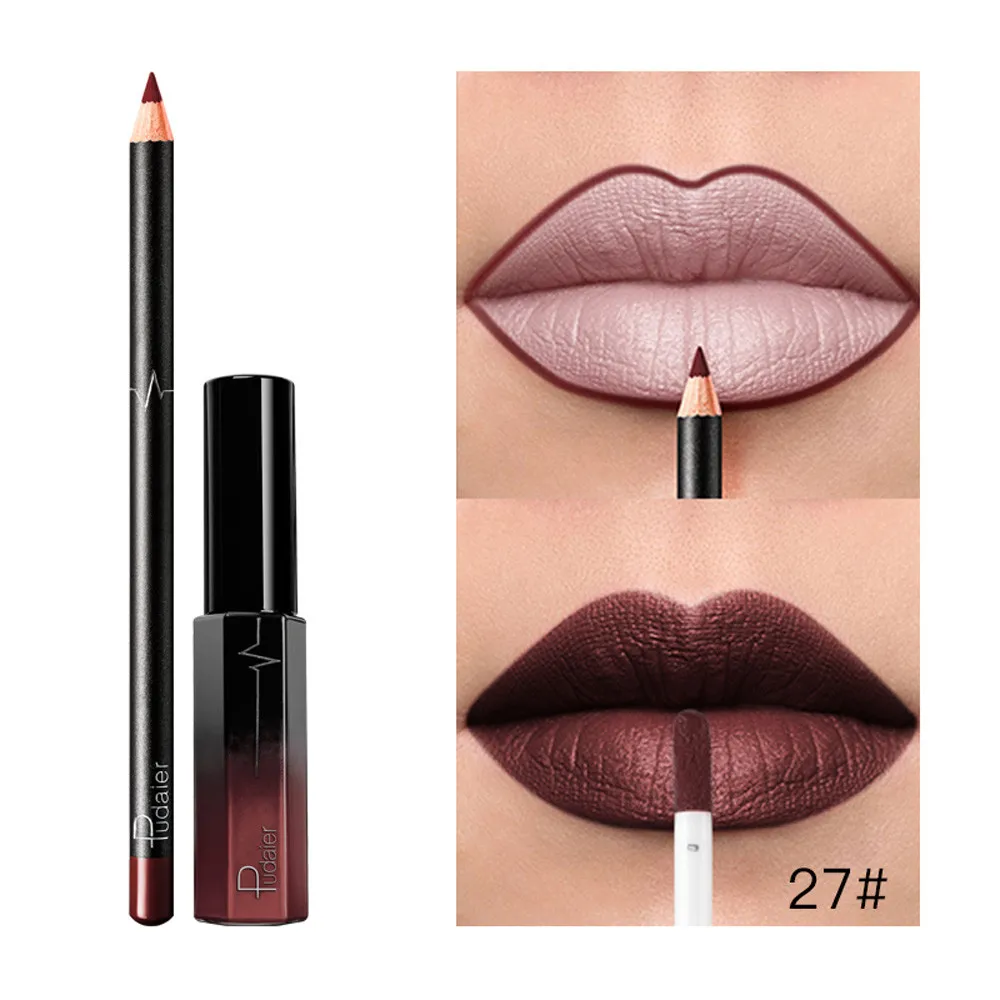 Pudaier Cosmetics 2 шт. бархатная матовая долговечная жидкость губная помада Водонепроницаемая подводка набор увлажняющий крем для красоты пигментированные помады