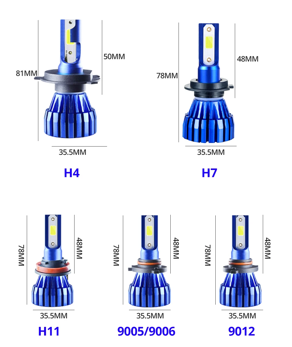AmmToo Car H8 H11 led 9005 hb3 9006 hb4 h7 Fog Lamp H3 9012 H9 Daytime Running Light Bulb 6500K 5000Lm Turning Parking Bulb 12V
