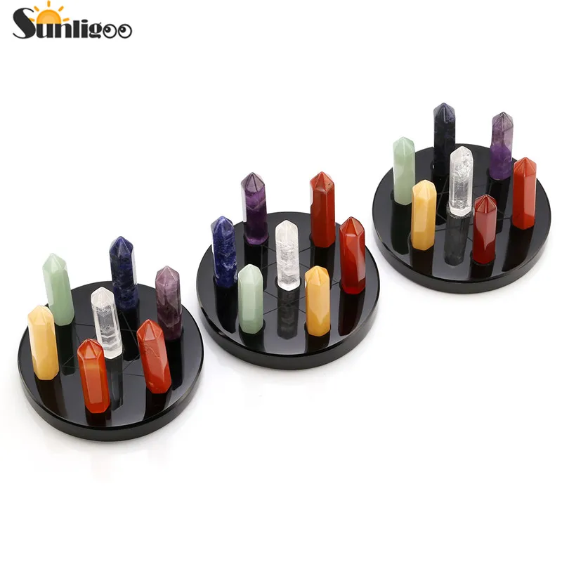 

Sunligoo Natural 7 Chakra Healing Crystals Wands Quartz Reiki Energy Tumbled Stones Set Hexagonal Points Array Statue Figurines