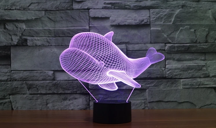 [Seven Neon] Бесплатная доставка акриловая Настольная лампа с китами 7 цветов 3D