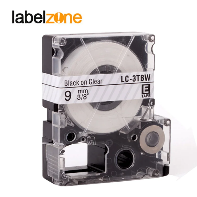 

9mm Black on clear compatible Epson LC-3TBW/ST9KW label tapes strong adhesive laminated lc3tbw lc 3tbw label ribbon for KingJim