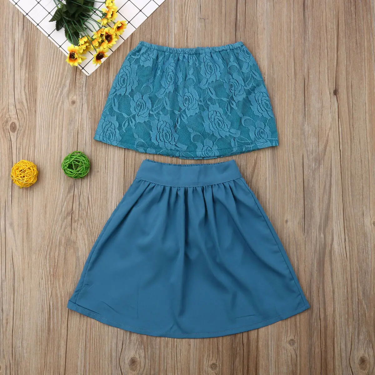 Комплекты модной одежды для маленьких девочек кружевной топ без рукавов с