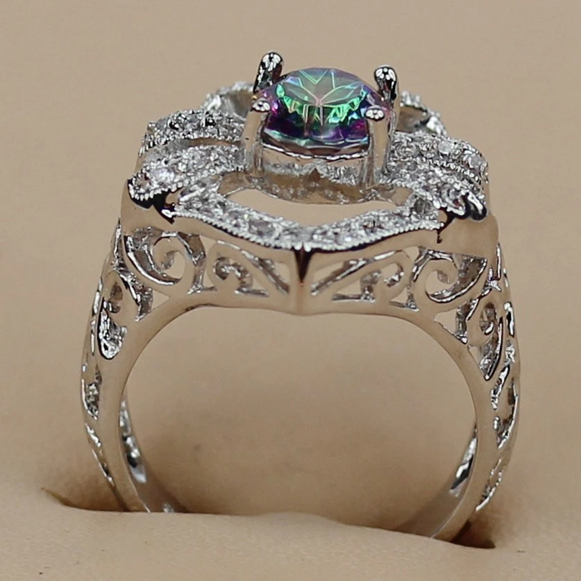 Fleure Esme Lovely Engagement wedding rings for men and women my orders Rainbow Cubic Zirconia Rhodium Plated R3339 size 6 7 8 9 | Украшения