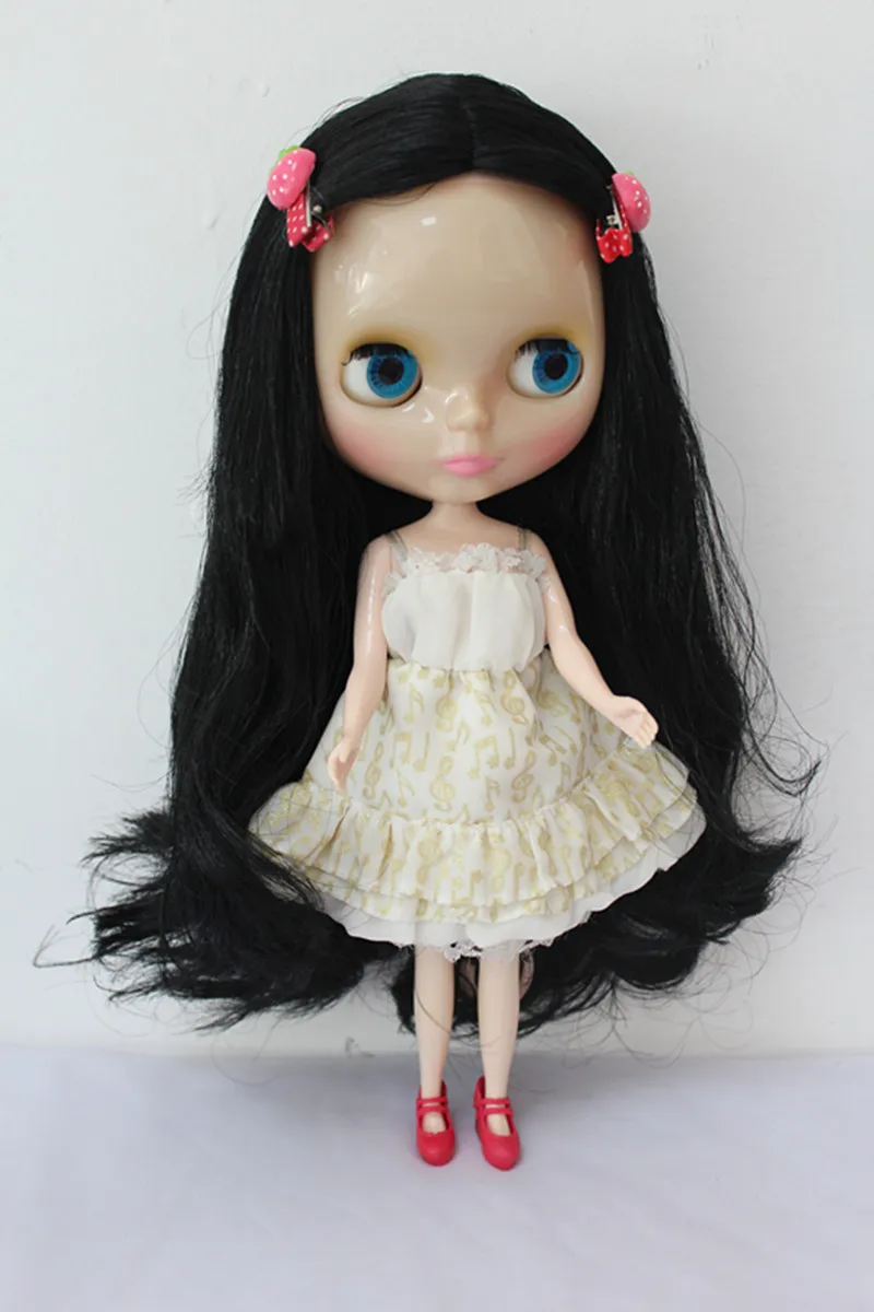 Кукла Blygirl Blyth прозрачная кожа черные волосы Обнаженная кукла обычное тело 7