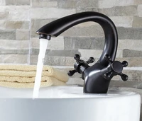 black oil rubbed bronze gooseneck style bathroom basin faucet deck mounted dual cross handles vessel sink mixer taps wnf071
