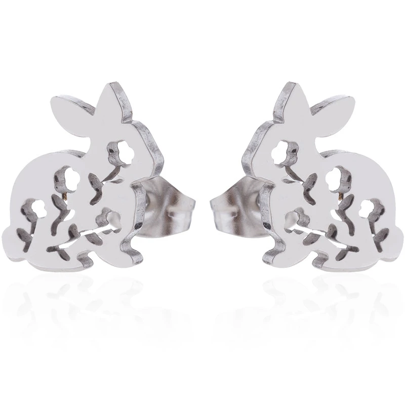 Tiny Bunny Earrings Studs Minimalist Rabbit Animal Stainless steel | Украшения и аксессуары