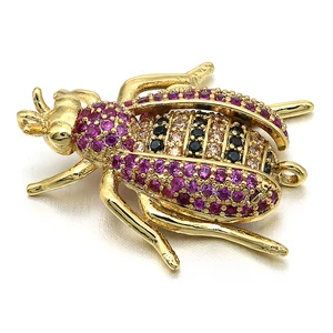 Кубический цирконий Жук подвески-соединители, 21 х24 мм, ручная работа, разные цвета, отверстие: 1 мм, Модель: VS243