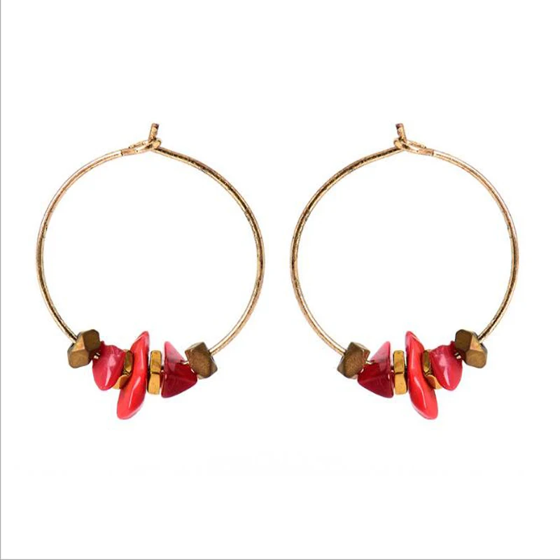 2017 New Style Red Natural Stone Earrings Bohemia Original Handmade Plated Gold Circle For Women Gifts | Украшения и аксессуары