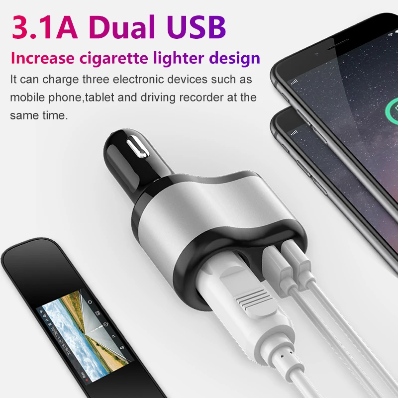 Jellico автомобиля Зарядное устройство прикуриватель 2 Порты USB 3.1A мобильного
