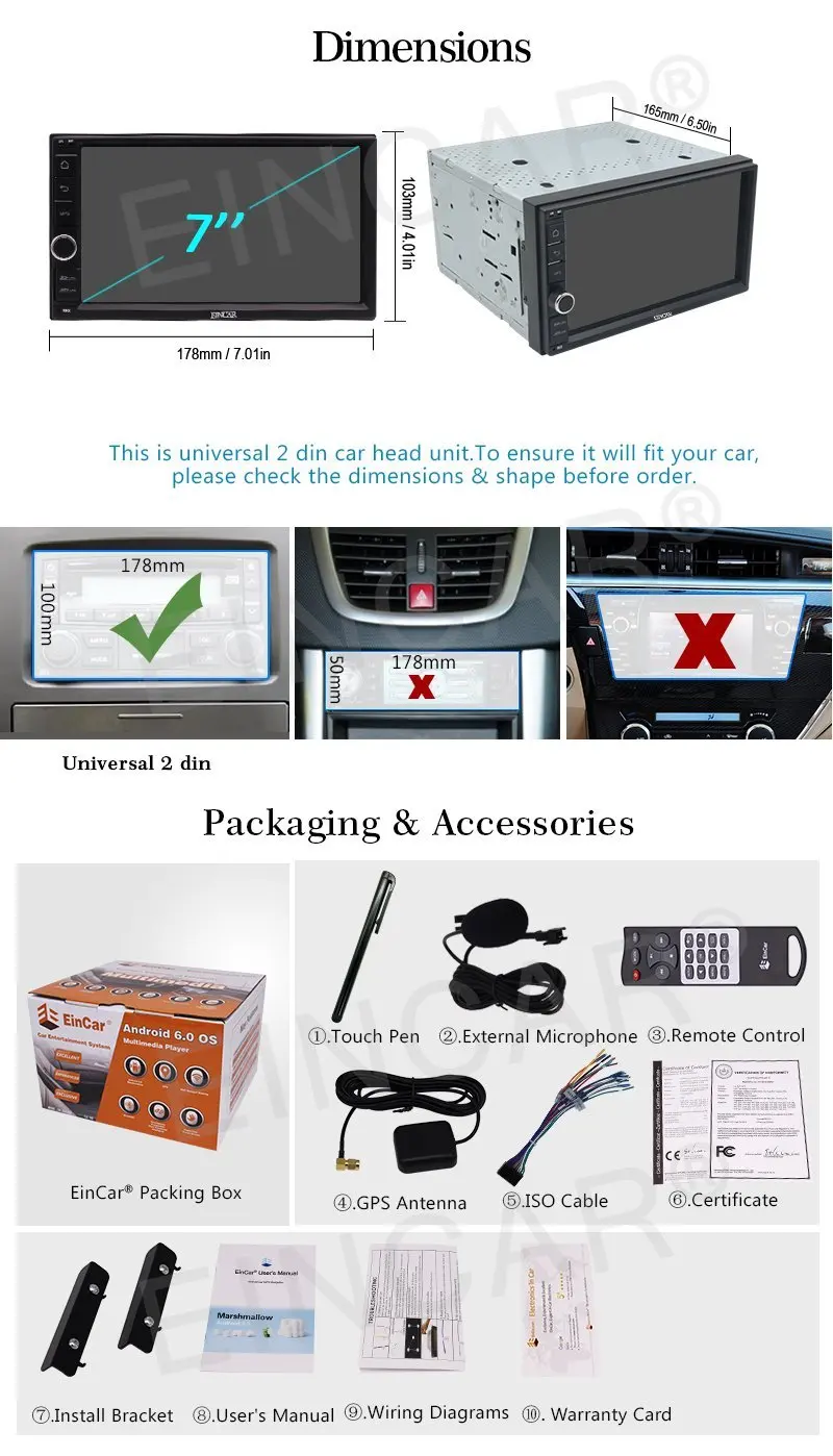 Задняя камера с автомобильным Радио Стерео Android6.0 Mashmallow HD емкость экрана