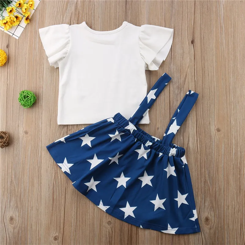 Toddler Kids Baby Girl Clothes Set Summer Short Sleeve Round Neck T-shirt Tops Tutu Skirt 4th July 2pcs Girls Clothing Outfit | Детская
