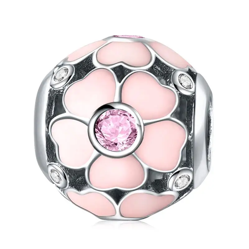 Pink Magnolias DALARAN розовые цветы серии DIY талисманы 925 пробы серебряный бисер очарование подходят Pandora Браслеты для женщин ювелирных изделий - Цвет камня: Pink Magnolias