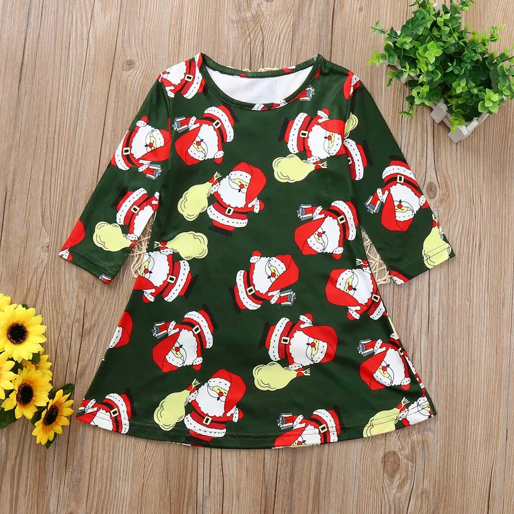 2019 Girls Dress Toddler Kid Baby Clothes Long Sleeve Children Clothing Cartoon Print christmas dress Dropshipping | Детская одежда и