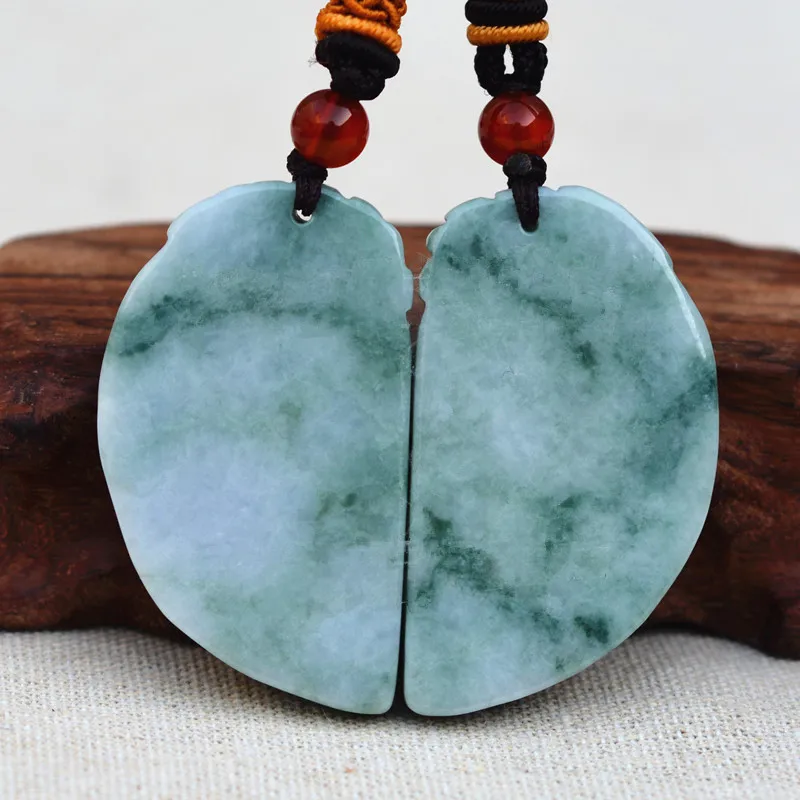 Drop shipping Natural A Jadeite Jades Pendant 3D Carved Chinese Dragon Phoenix Lovers' Pendants Amulet Stone Jewelry+Rope | Украшения и