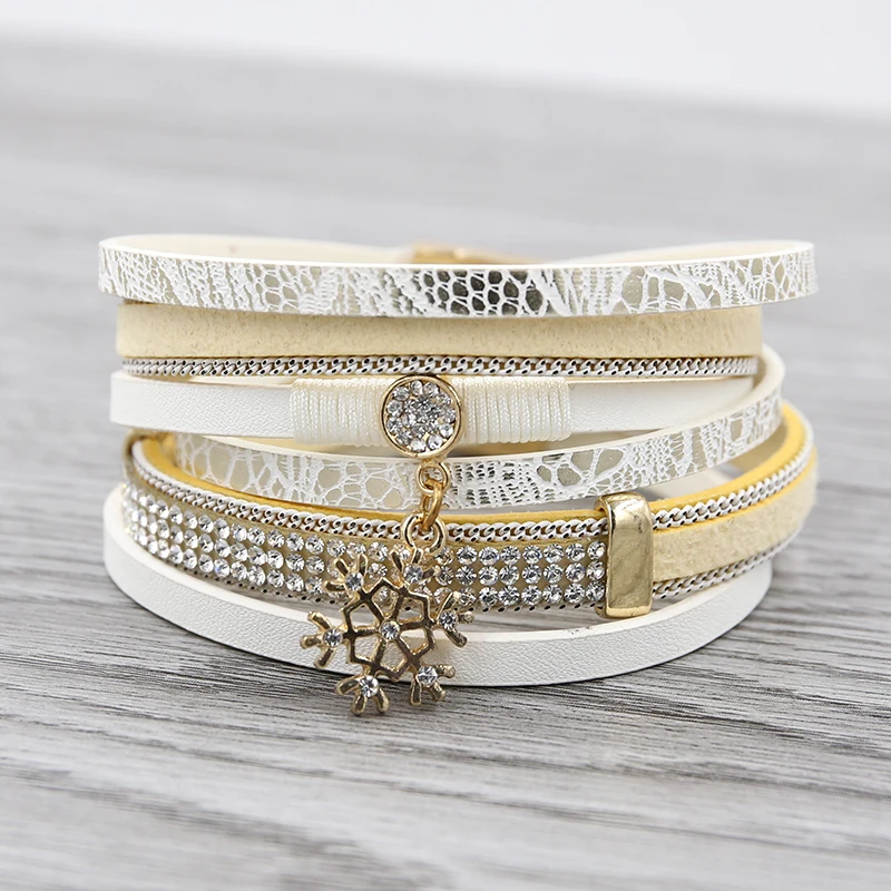 Женский Многослойный кожаный браслет STRATHSPEY винтажный с подвеской из горного