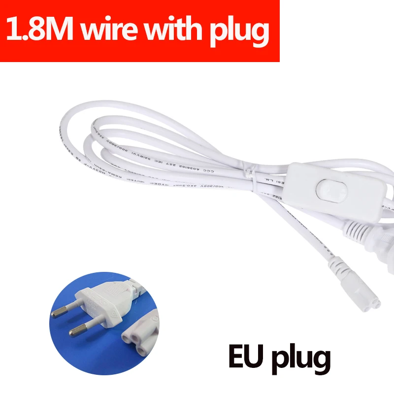1.8m EU Switch Cable T5 T8 светодиодный ламповый светильник 220 в кабель-переключатель Соединительный кабель для встроенных ламповых настенных светильников 220 в 30 см 50 см 180 см Европейский штекер Домашний Светильник - Испускаемый цвет: 1.8m EU Switch Cable