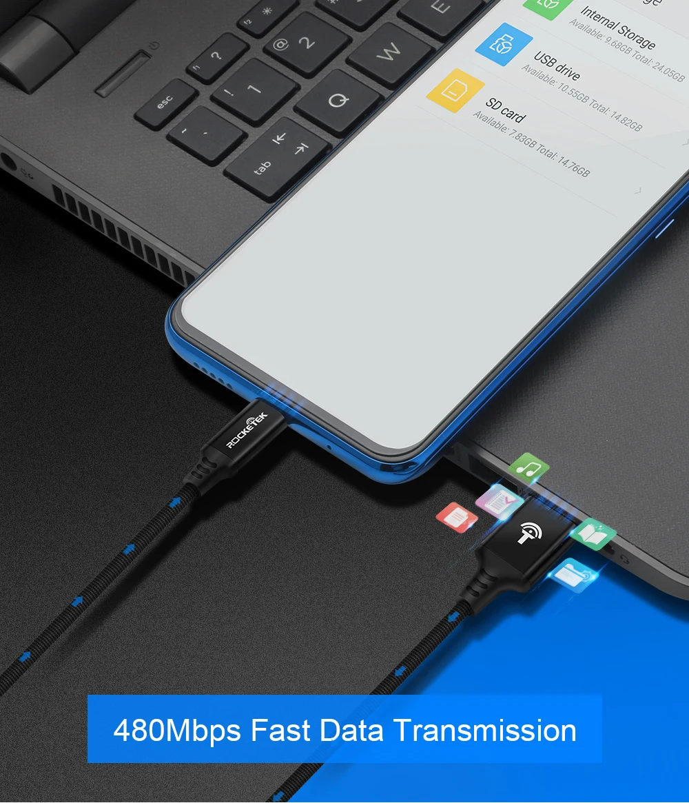 Кабель Micro USB Rocketek type C USB-C для быстрой зарядки мобильного телефона type-C для samsung Galaxy S9 S8 Plus xiaomi redmi note 5 7
