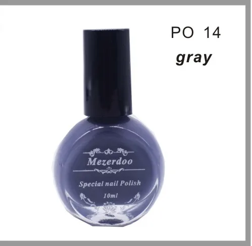 PO14 Gray 10 мл черный стемпинг ногтей Покрытие Белое золото красный дизайн ногтей штамп печать лак сладкий стиль ногтей лак штамповка пластины 10 цветов - Цвет: PO14 Gray