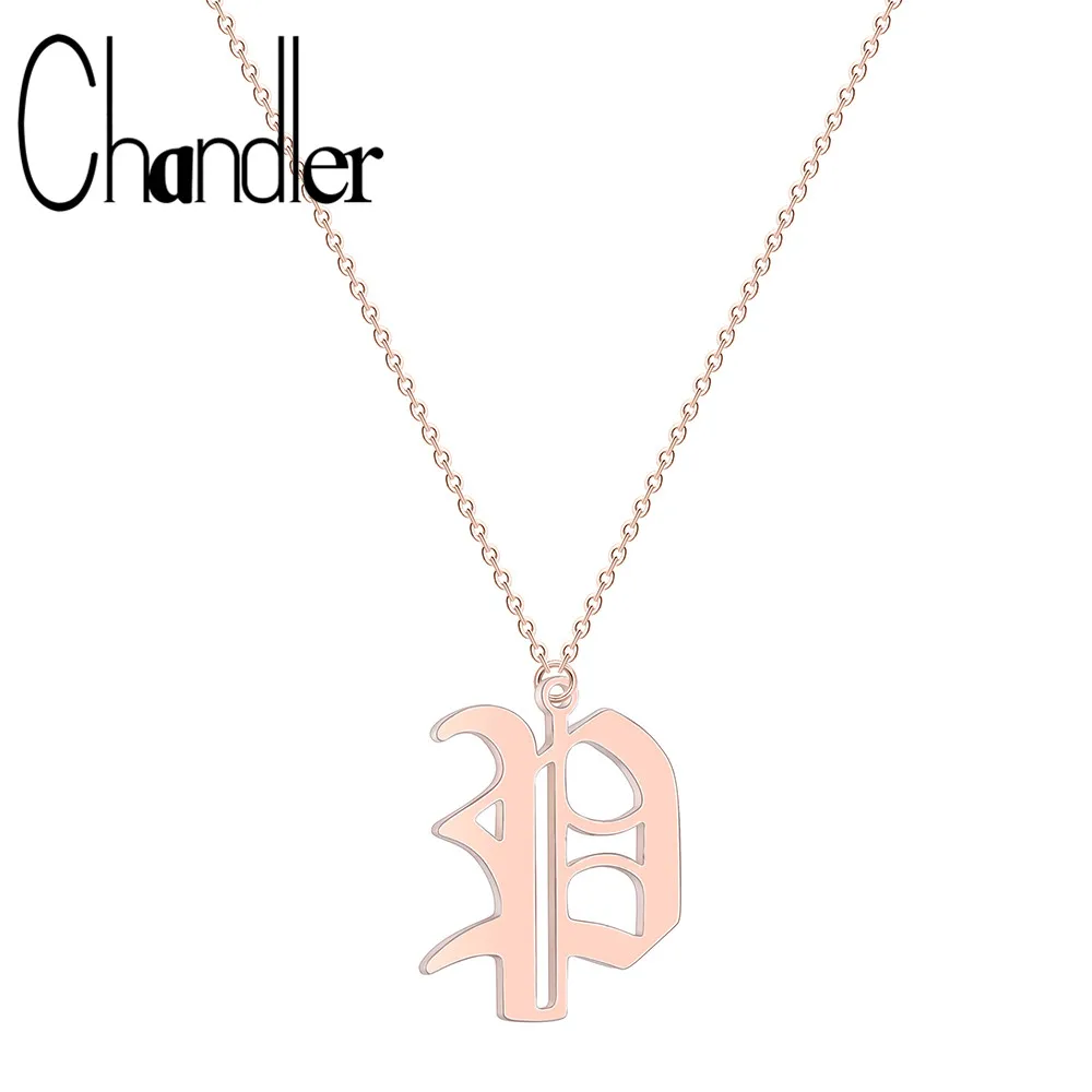 

Chandler New Exaggerated Steel Old Letter Necklace Fashion Temperament A-Z Alphabet Pendant Necklaces Metal Jewelry