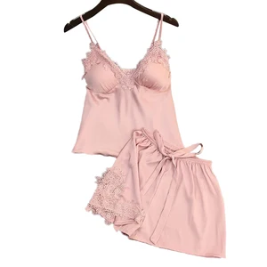 Женский Шелковый пижамный комплект Lisacmvpnel, с V-образным вырезом и подкладкой, сексуальная летняя женская пижама