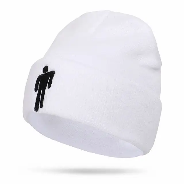 Белый Billie Eilish Beanie for Women Men Unisex Knitted Billie Eilish Hat Embroidery Cartoon Autumn Winter Hip Hop Skullies Cap - Цвет: Белый