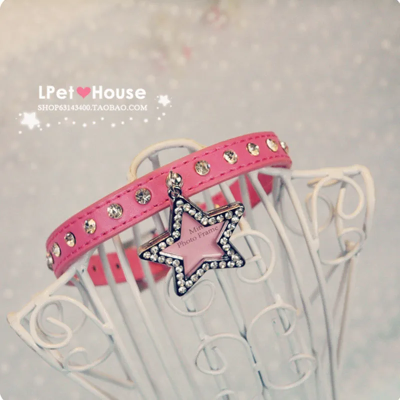 Bling rhinestone leather dog pet cat collar with ID name tag Small chihuahua luxury Princess necklace pendant jewelry | Дом и сад