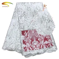 2019 new arrival 5yards african handmade lace fabric nigeria french beaded lace fabric white net for bridal dressing decoration