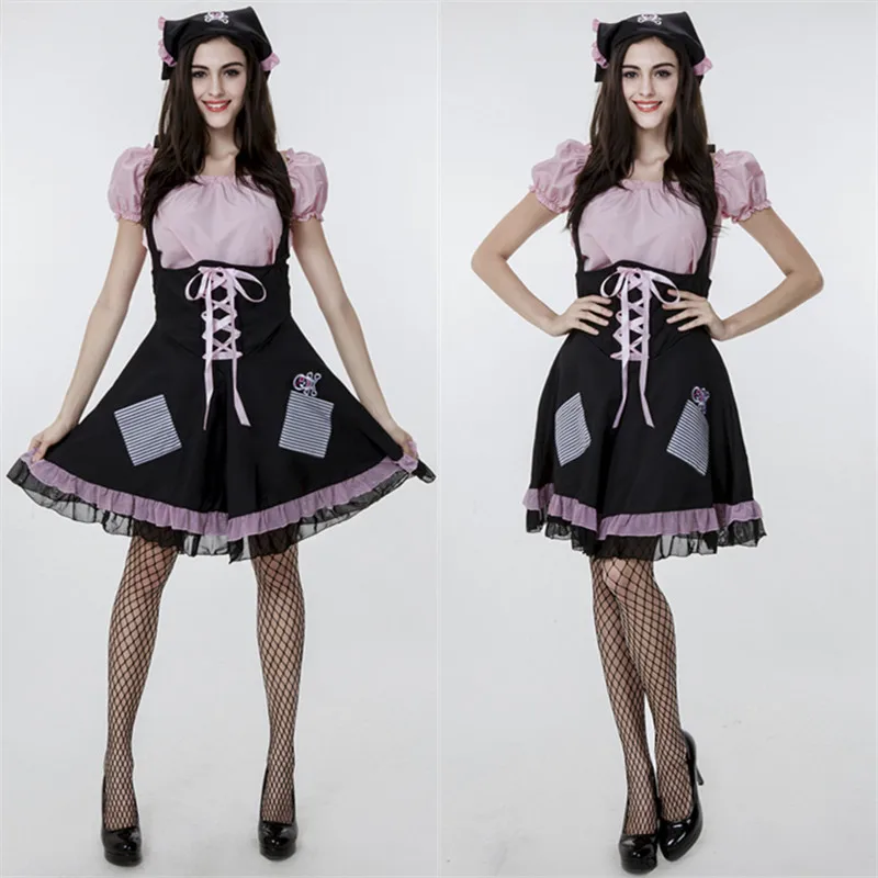 Милый костюм горничной сладкой Лолиты одежда для вечеринки футболка с воланом