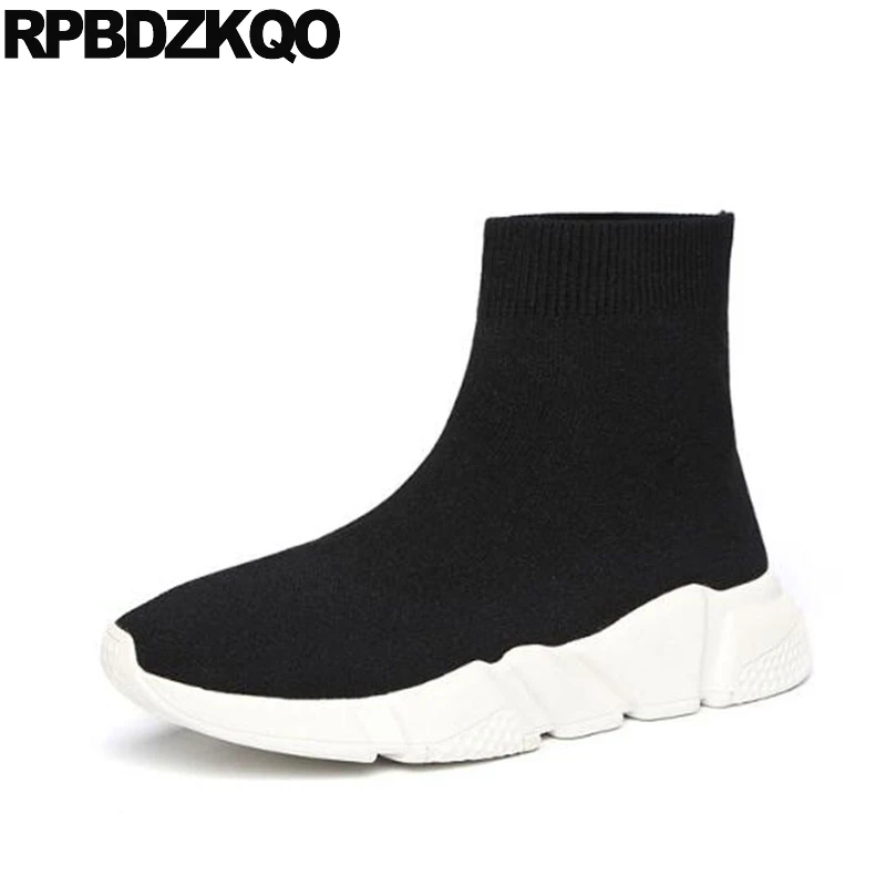 Flat 9 Sneakers Slip On Autumn Black Shoes Stretch Knit Brand Winter Fur Women Ankle Boots 2021 Round Toe Booties Casual Sock | Обувь
