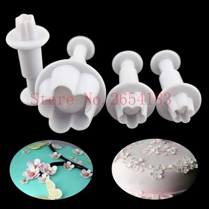 4 шт в форме цветка пластиковые резец плунжера Fondant (сахарная) форма для торта