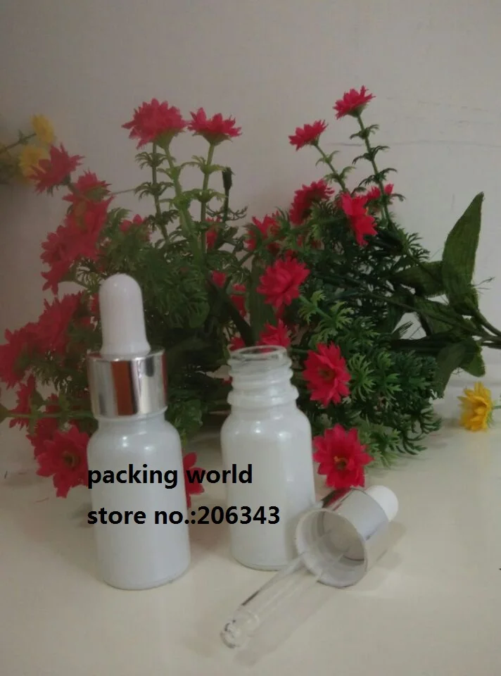 200pcs10ml жемчужно-белая стеклянная бутылка с серебряным воротником белая лампа