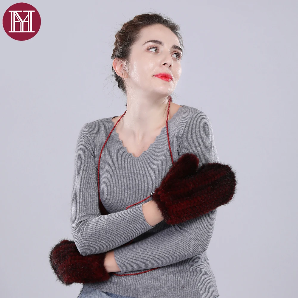 Женские брендовые меховые перчатки модные зимние варежки из натурального меха