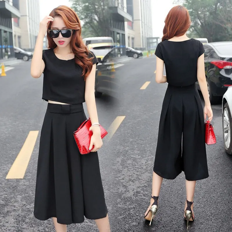 Women Business Suit 2 Piece Set Female Office Work Wear Chiffon Shirt Tops and Wide Leg Pants | Женская одежда