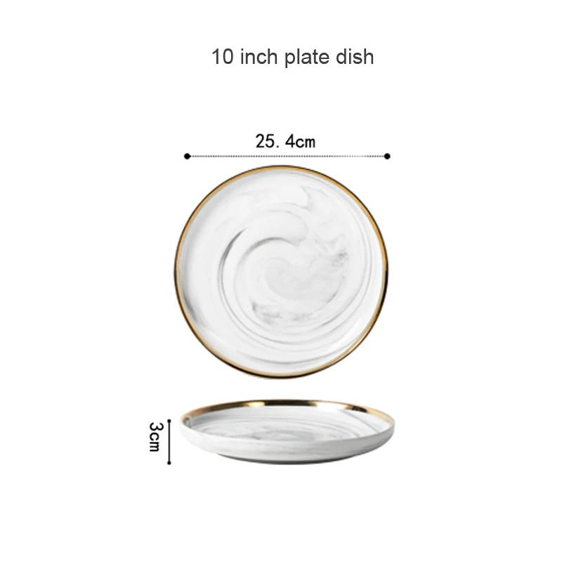 10inch plate dish 1 шт. креативный мраморный узор фарфор круглый обеденный рисовый суп салат ужин сервировочная тарелка блюдо Золотая инкрустация Экологически чистая столовая посуда - Цвет: 10inch plate dish