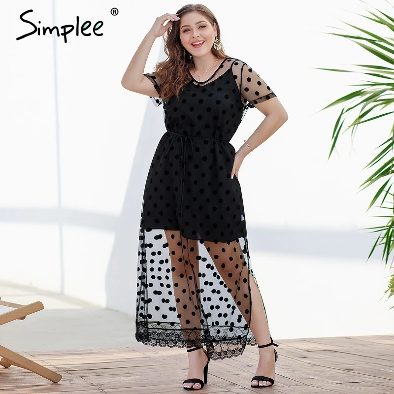 Simplee сексуальный горошек Кружева Женщины плюс размер длинное платье Лето